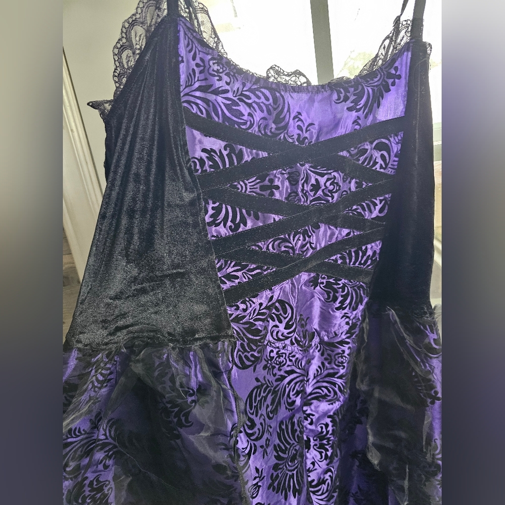 Pyramid Collection Gothic Purple Black Damask‎ Dress Steam Punk Sz L Corset Lace - Picture 6 of 16